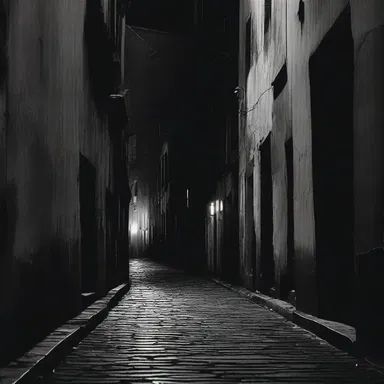 As night fell, the dark alley was filled with an eerie silence, except for the distant whispers of the rabble lurking in the shadows.