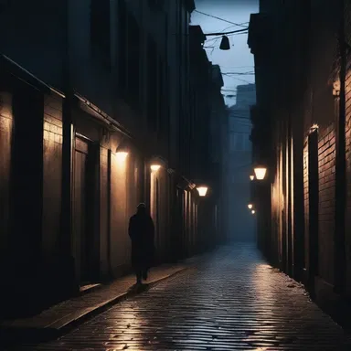 As night fell, the dark alley was filled with an eerie silence, except for the distant whispers of the rabble lurking in the shadows.