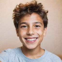 A jovial young boy taking a selfie, he is smiling and the background is brightly lit with soft-focus