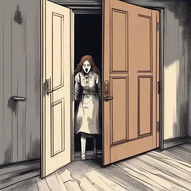 As the protagonist tried to escape the haunted house, she desperately grabbed the drawbar to pull the heavy door shut behind her.