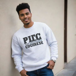 Fashionable sweatshirt highlighting PUC University with the words 'Data Engineering Course' boldly styled on it in a creative manner