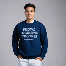 Fashionable sweatshirt highlighting PUC University with the words 'Data Engineering Course' boldly styled on it in a creative manner