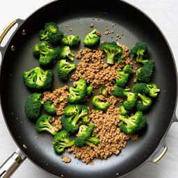 (continue) Step 2: Place the mince and broccoli into a large pan, stir-fry with oil for 3 minutes