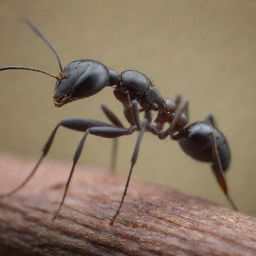 A close-up, intricately detailed image of an ant, highlighting its complex body structure, texture, and environment.