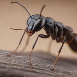 A close-up, intricately detailed image of an ant, highlighting its complex body structure, texture, and environment.