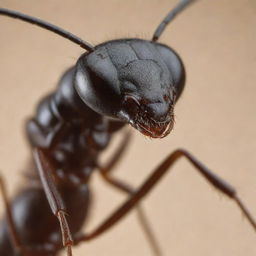 A close-up, intricately detailed image of an ant, highlighting its complex body structure, texture, and environment.