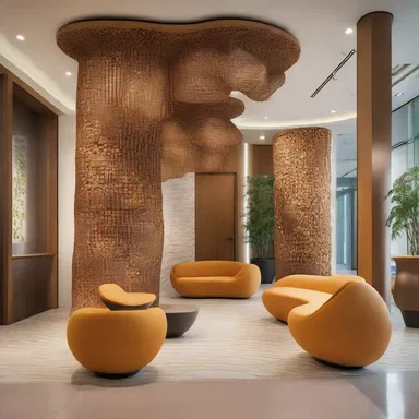 The interior designer incorporated decorative elements resembling groundnut pods into the lobby design, adding an organic touch to the space.