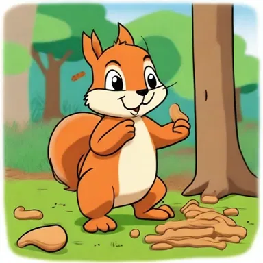 In the cartoon series, the mischievous squirrel is often seen digging up groundnuts to store for the winter.