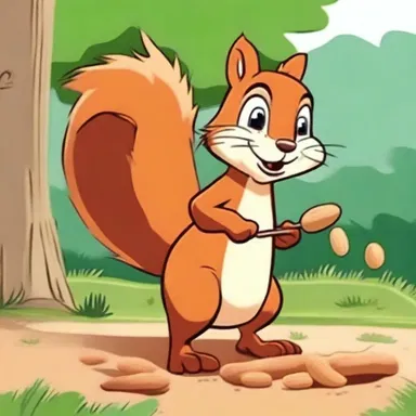 In the cartoon series, the mischievous squirrel is often seen digging up groundnuts to store for the winter.