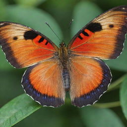 A close-up, vibrant image of a butterfly, showcasing its intricate wing patterns, beautiful colors, and delicate body structure in a botanical setting.