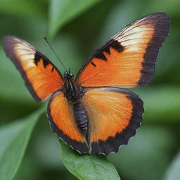 A close-up, vibrant image of a butterfly, showcasing its intricate wing patterns, beautiful colors, and delicate body structure in a botanical setting.