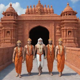 A 3D image of Ram, Laxman, Sita, and Hanuman arriving at Ayodhya Ram Mandir in HD.