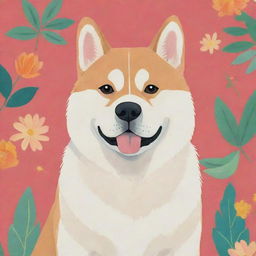 A Studio Ghibli-style depiction of an Akita dog, with vibrant colors and delicate, whimsical details.