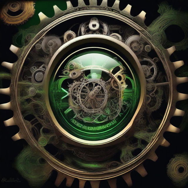 A high-resolution digital art piece portraying a mechanical eye with intricate gears and cogs against a stark black background