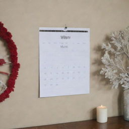 An image of a calendar stuck on the Magha month, in a room filled with winter decor, symbolizing a winter that does not pass, and a karma wheel to represent retribution.