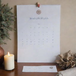 An image of a calendar stuck on the Magha month, in a room filled with winter decor, symbolizing a winter that does not pass, and a karma wheel to represent retribution.