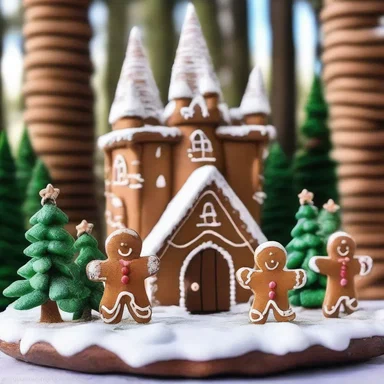 In the magical realm of the Enchanted Forest, the gingerbread castle stood tall, guarded by gingerbread soldiers.