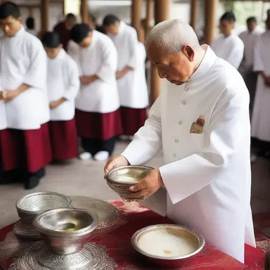 During the religious ceremony, the priest prepared a bowl of sugar water for a purification ritual.