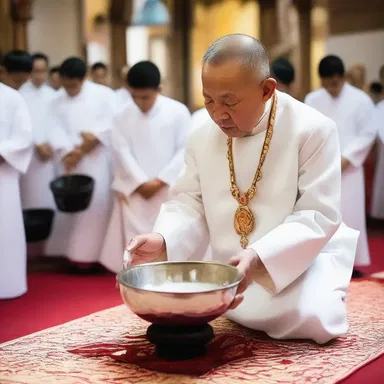 During the religious ceremony, the priest prepared a bowl of sugar water for a purification ritual.