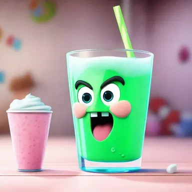 The animated character's favorite beverage was sweetened with sugar water, which made it even more delicious.