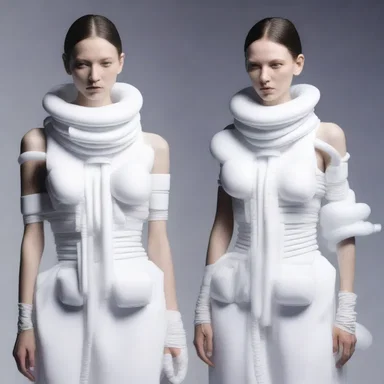 The avant-garde designer created a collection inspired by medical equipment, using the concept of inhalation general anesthetic as the main element in their garments, creating a unique fusion of science and fashion.