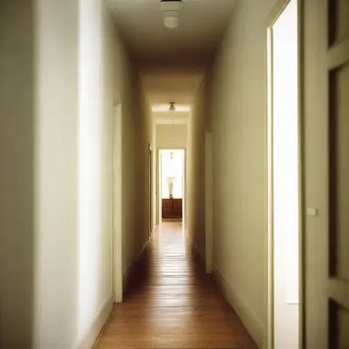 The narrow hallway with its low ceiling seemed to strangulate the flow of natural light, creating a claustrophobic atmosphere.