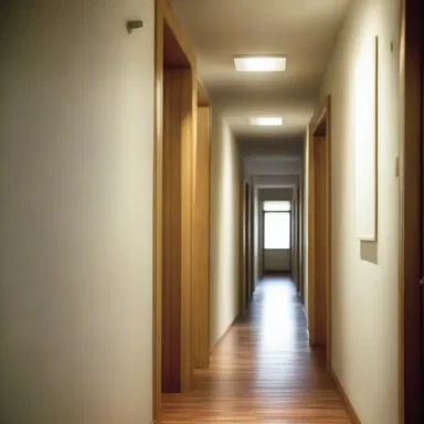 The narrow hallway with its low ceiling seemed to strangulate the flow of natural light, creating a claustrophobic atmosphere.