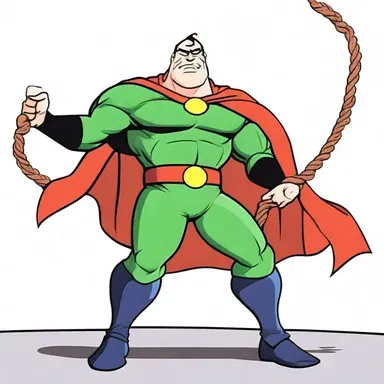 In the cartoon, the villain tried to strangulate the hero with a rope, but the hero managed to escape just in time.