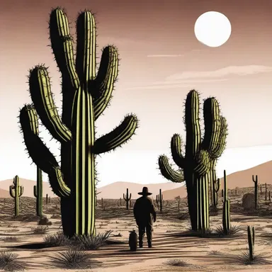 In the horror movie, a character ventures into a haunted desert filled with eerie nopal cacti.