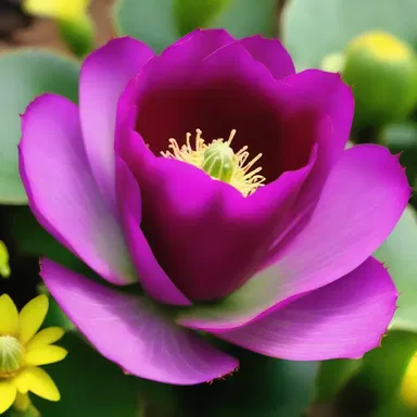According to mythology, the nopal cactus originated from the blood of a fallen god, giving it its vibrant purple fruits and yellow flowers.