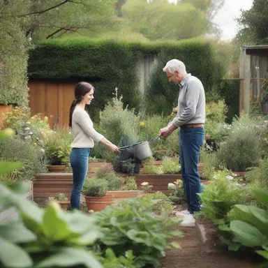 As a gesture of love, he surprises his partner by taking care of the upkeep of their shared garden, making it a cozy and beautiful space for them to enjoy together.