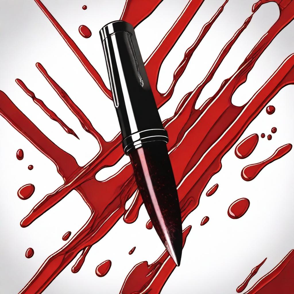 A digital art image showcasing a unique combination of a pen and a bloody scalpel