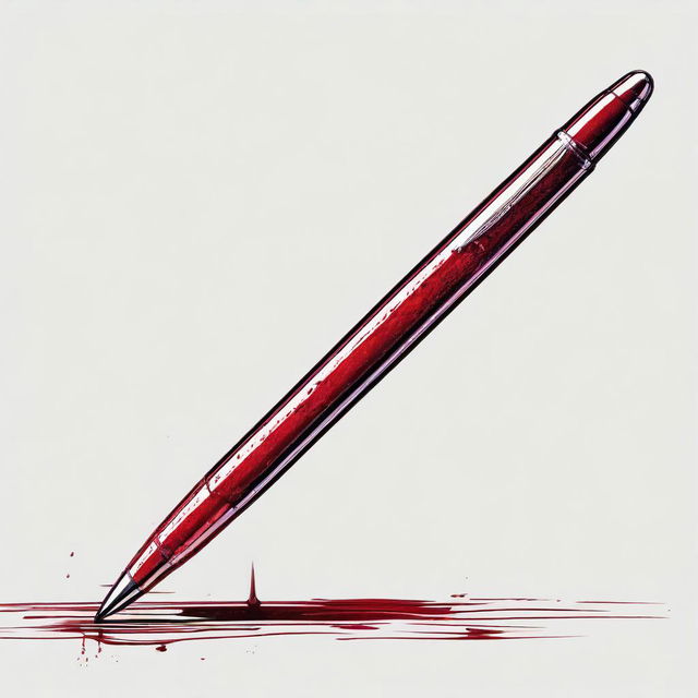 A digital art image showcasing a unique combination of a pen and a bloody scalpel