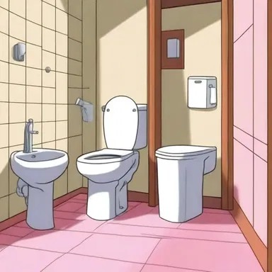 In the popular anime series, there is a scene where the main character goes to use the loo.
