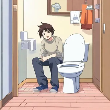 In the popular anime series, there is a scene where the main character goes to use the loo.