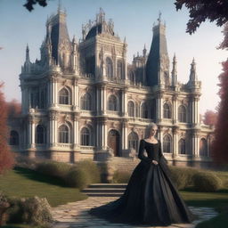 An intricately detailed digital rendering of an 18th-century Gothic castle