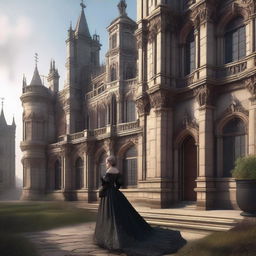 An intricately detailed digital rendering of an 18th-century Gothic castle