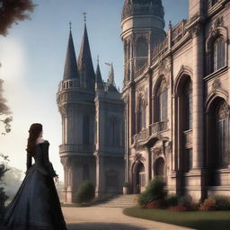 An intricately detailed digital rendering of an 18th-century Gothic castle