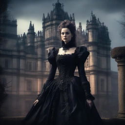 A highly detailed digital art piece showcasing an 18th-century dark Gothic castle, exuding an air of mystery and intrigue