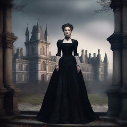 A highly detailed digital art piece showcasing an 18th-century dark Gothic castle, exuding an air of mystery and intrigue