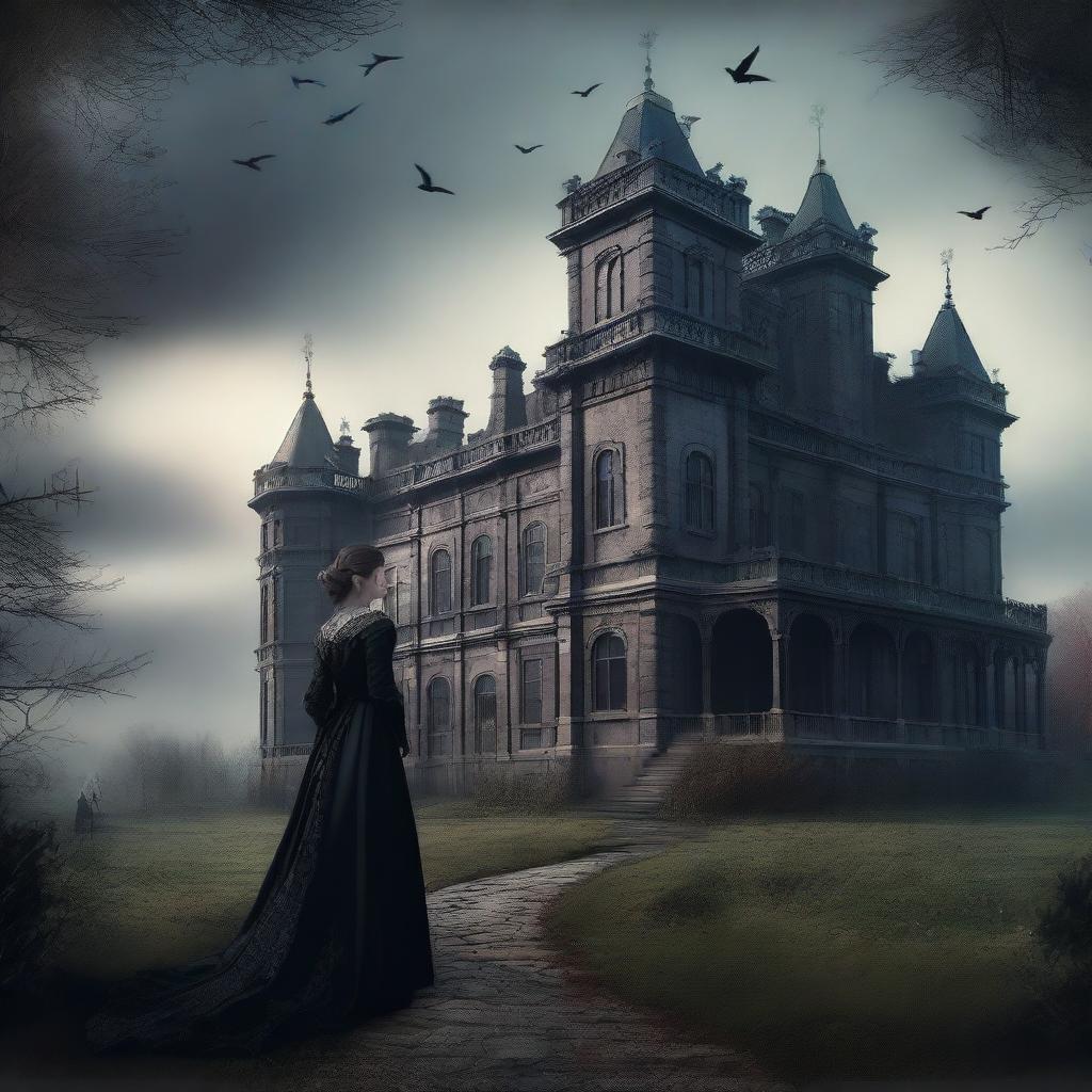 A highly detailed digital art piece showcasing an 18th-century dark Gothic castle, exuding an air of mystery and intrigue