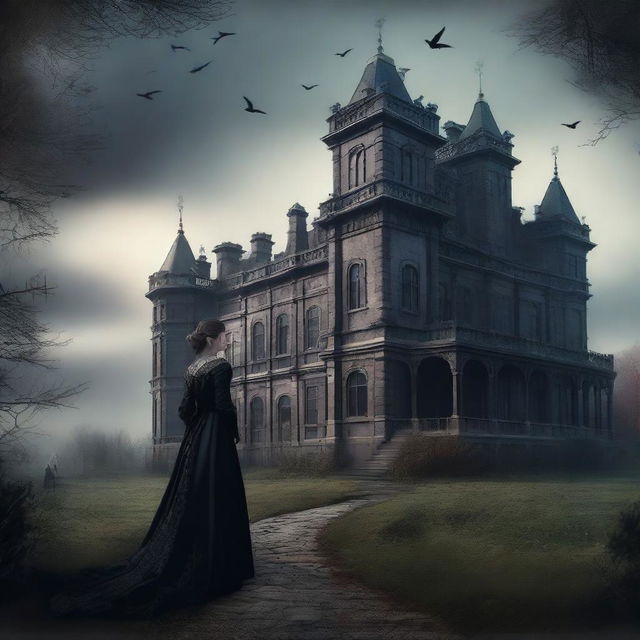 A highly detailed digital art piece showcasing an 18th-century dark Gothic castle, exuding an air of mystery and intrigue