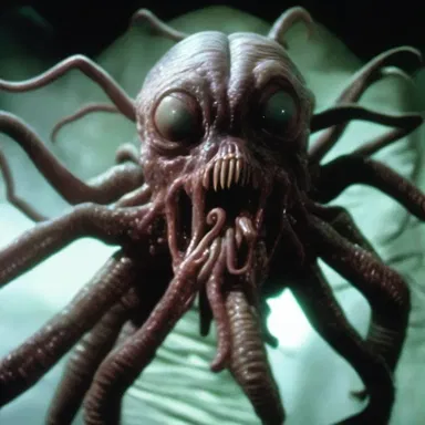 The alien creature in the movie was described as a hideous monster with multiple eyes and tentacles.