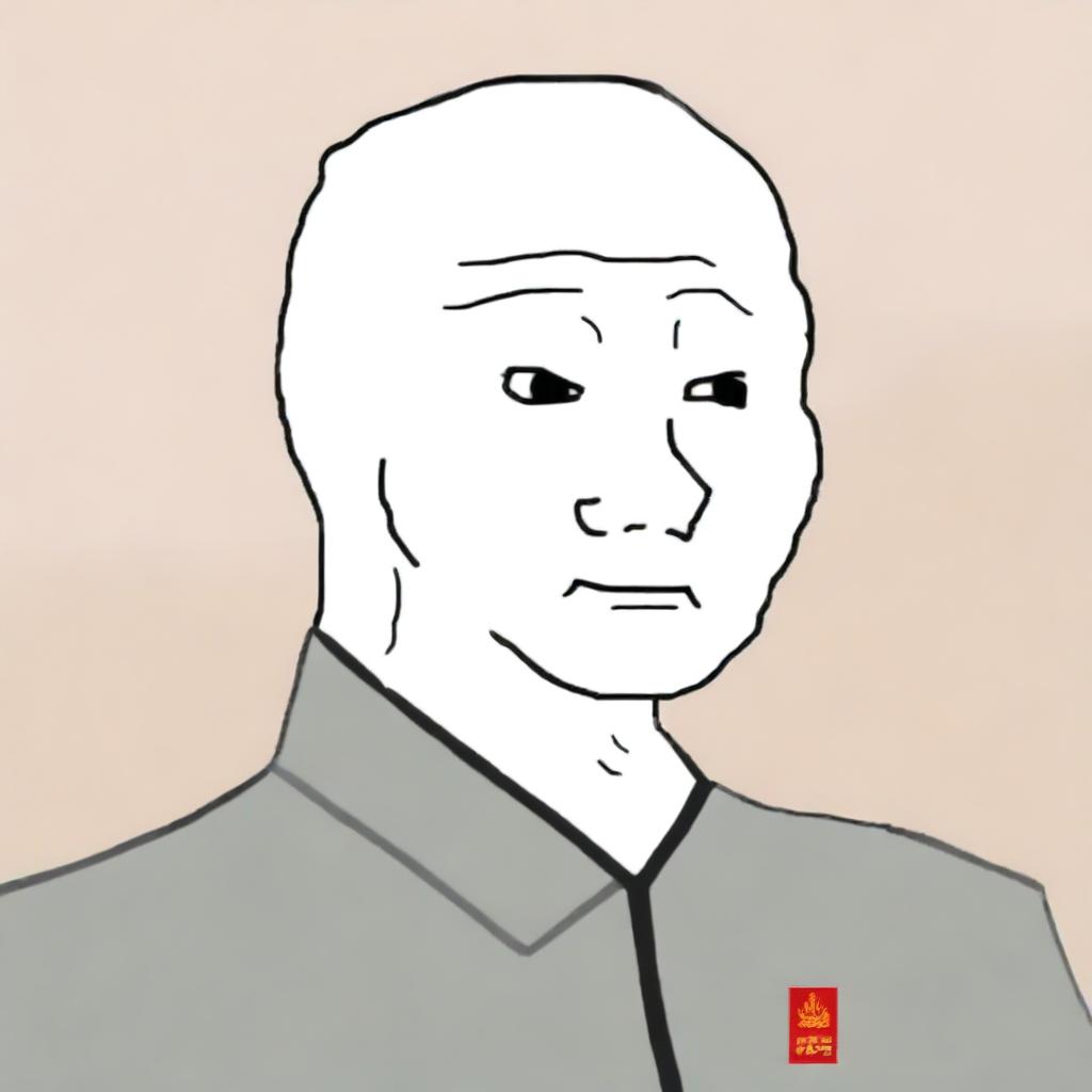 A high-quality digital art piece depicting a Wojak character, designed with the recognizable features of Chairman Mao