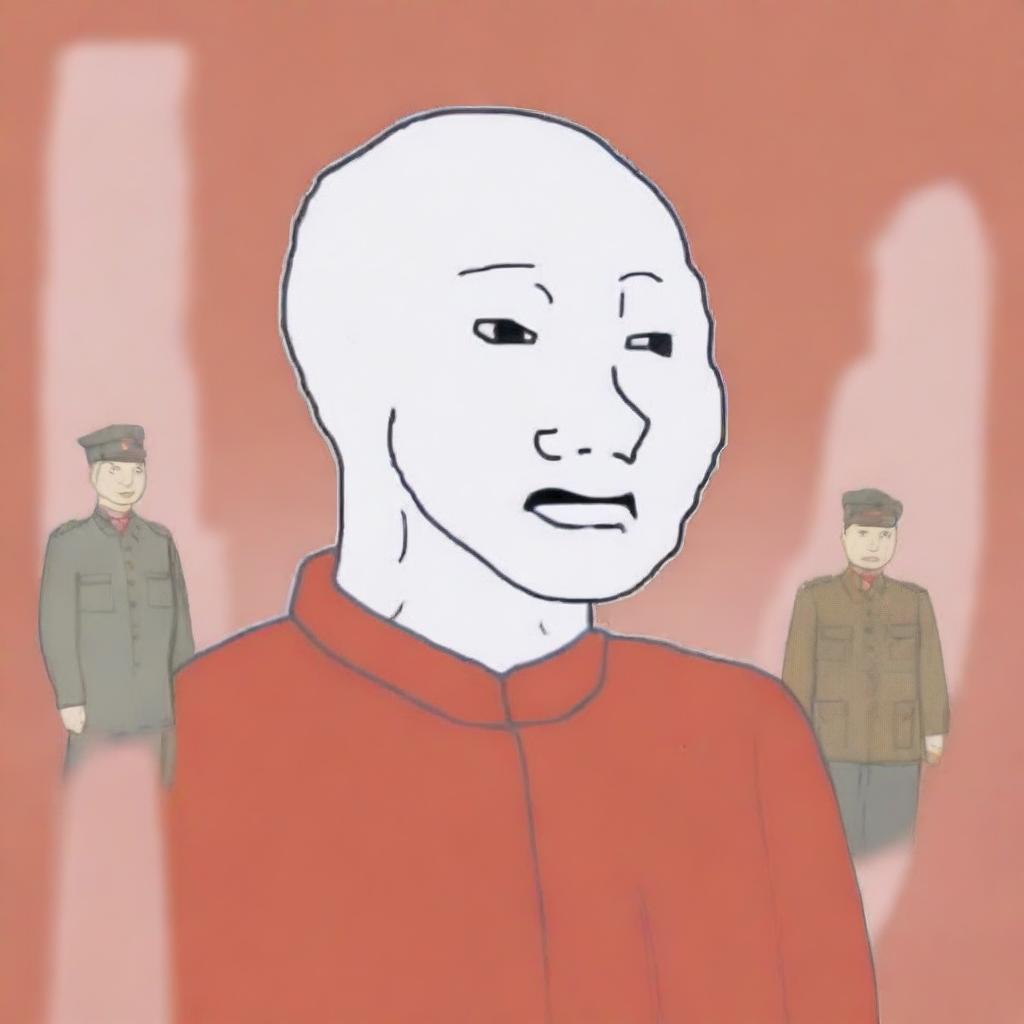 A high-quality digital art piece depicting a Wojak character, designed with the recognizable features of Chairman Mao