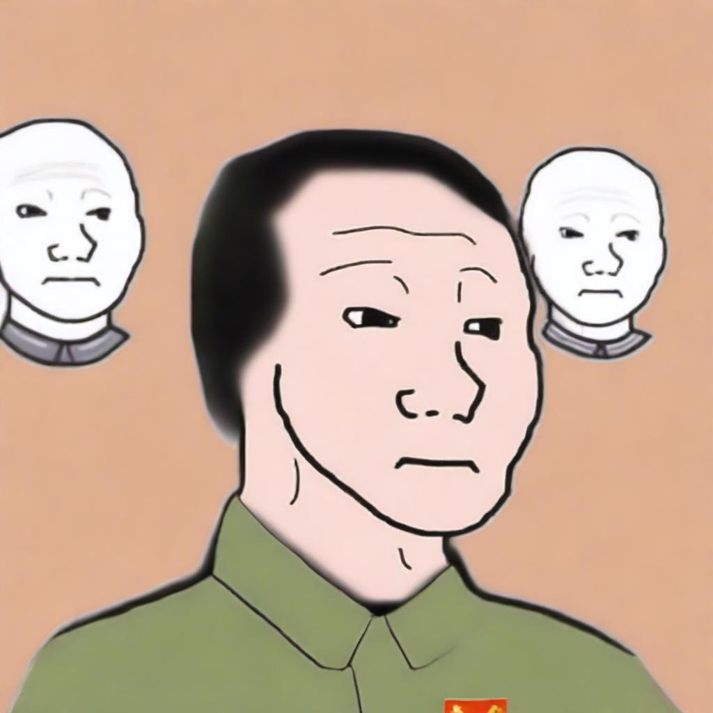 A top-quality digital art image, featuring a Wojak character styled to resemble Chairman Mao, complete with his iconic hair