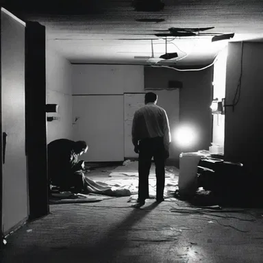 The camera angle and lighting in the scene were indicants of a suspenseful moment.