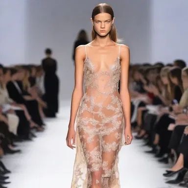 The model's restlessness was evident on the runway as she constantly fidgeted with her dress.