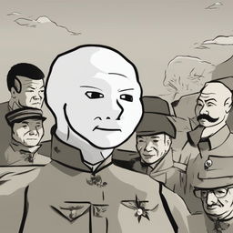 A high-resolution digital art image of a Wojak character with features reminiscent of Chairman Mao, maintaining the distinctive style of the Wojak meme and incorporating elements associated with the historical figure