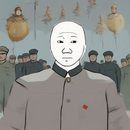 A high-resolution digital art image of a Wojak character with features reminiscent of Chairman Mao, maintaining the distinctive style of the Wojak meme and incorporating elements associated with the historical figure